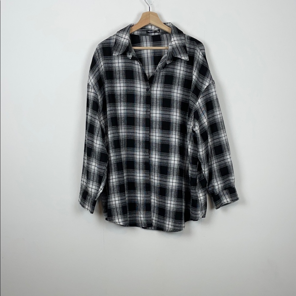 Shein Streetwear Plaid Flannel Oversized Shirt with Positive Flower Graphic 3X - Picture 4 of 8